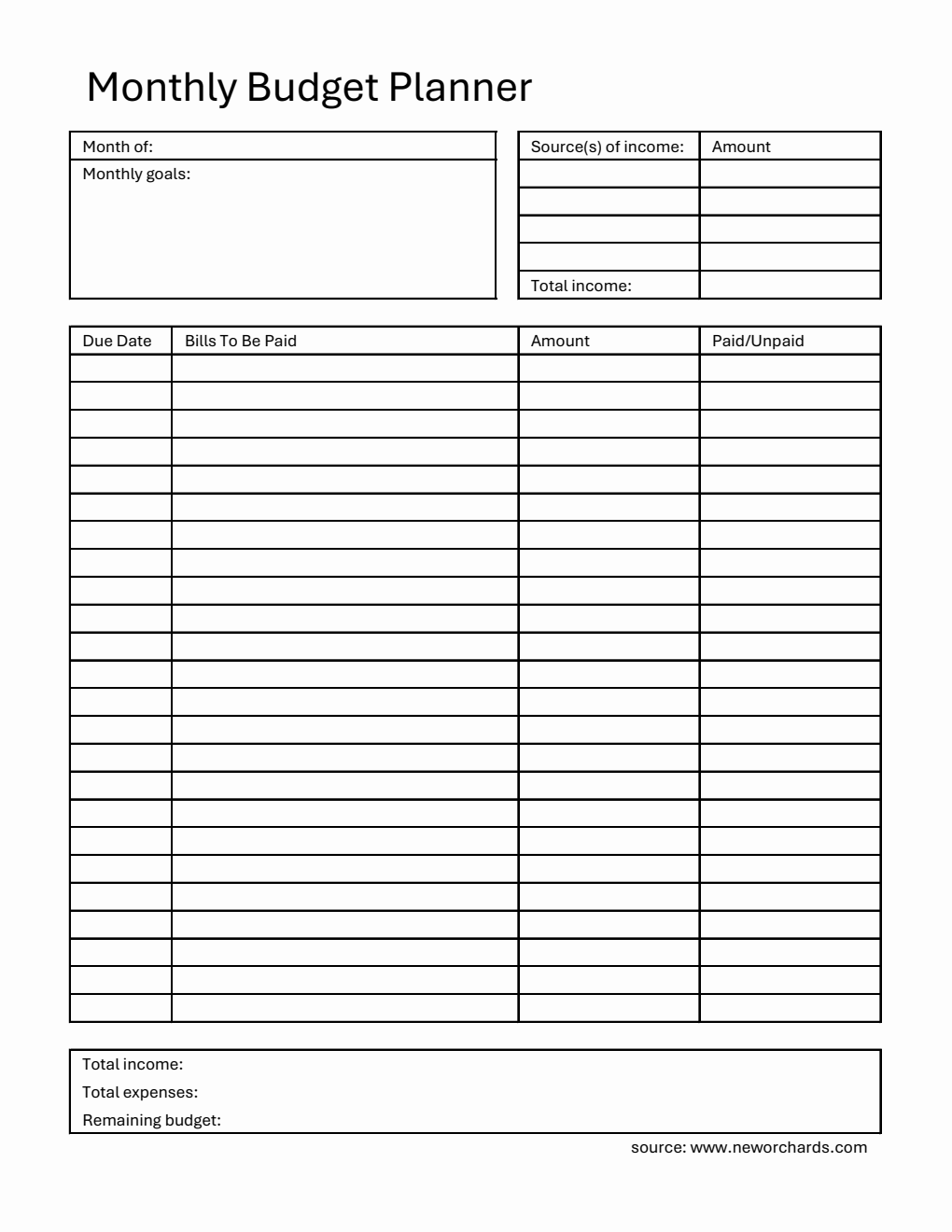Printable Monthly Budget Planner in Excel Format