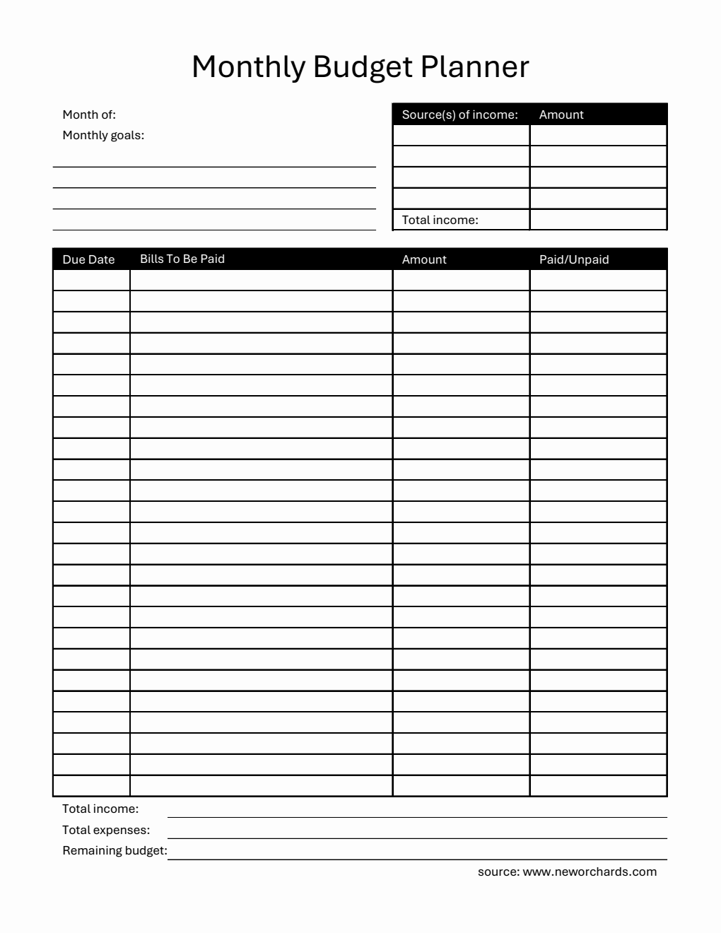  Monthly Budget Planner in Excel Format