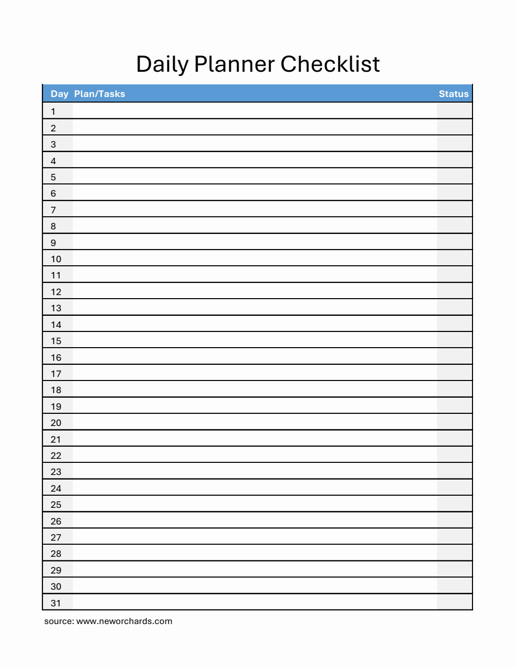 Customizable Monthly Checklist Template in Excel