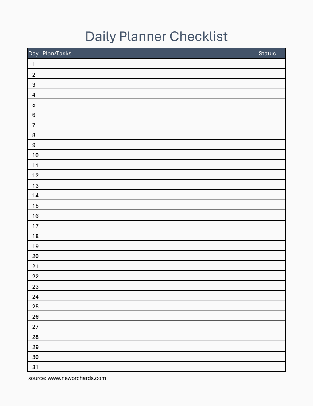 Basic Monthly Checklist Template in Excel