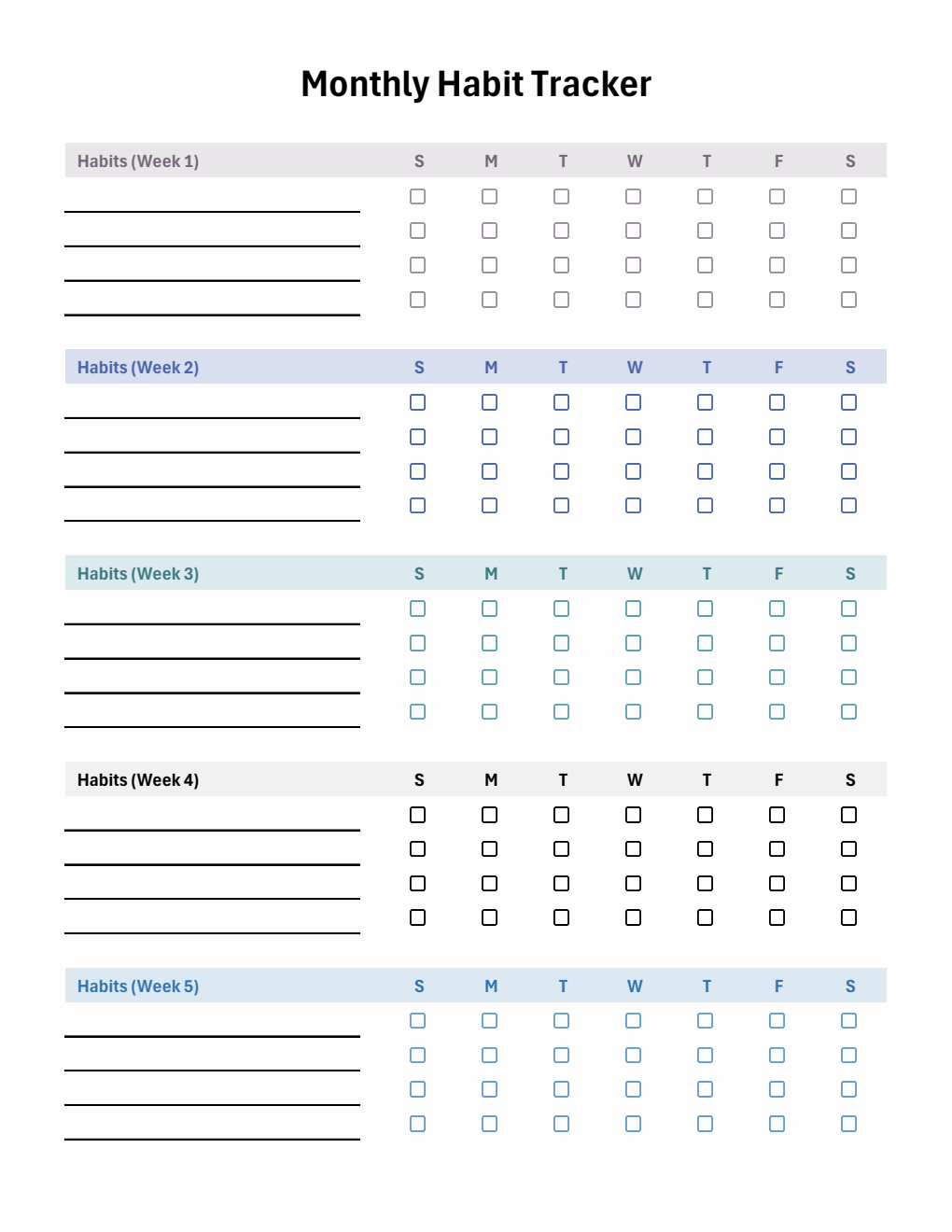 Free Monthly Habit Tracker | Editable in Excel