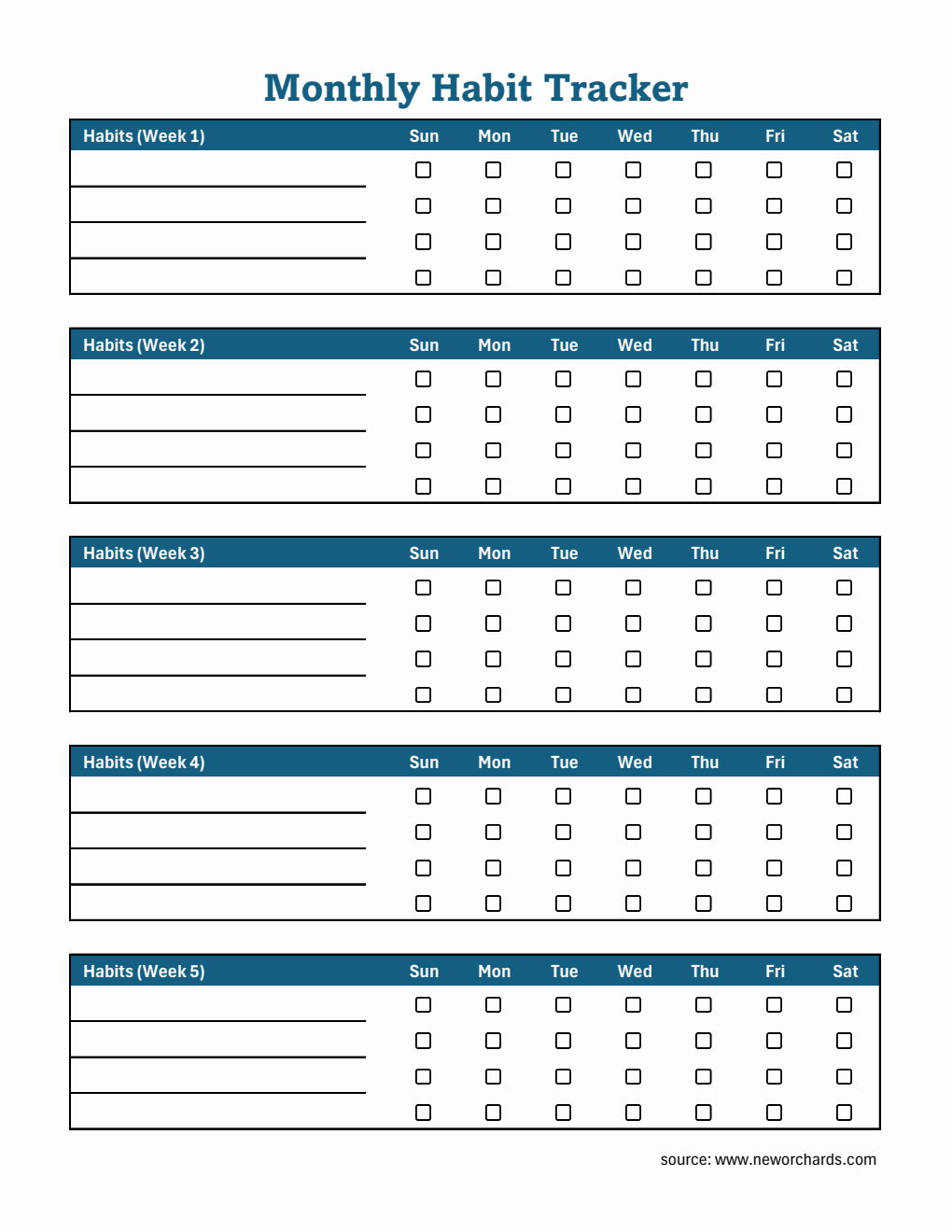 Free Monthly Habit Tracker | Downloadable in Excel