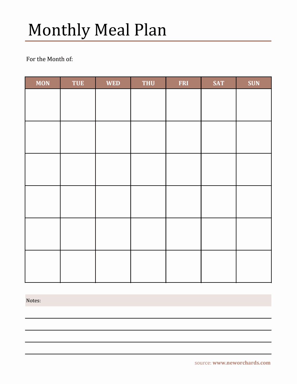 Free Downloadable Monthly Meal Plan Template - Excel