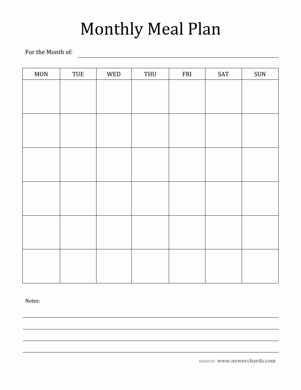 Free Printable Monthly Meal Plan Template - PDF