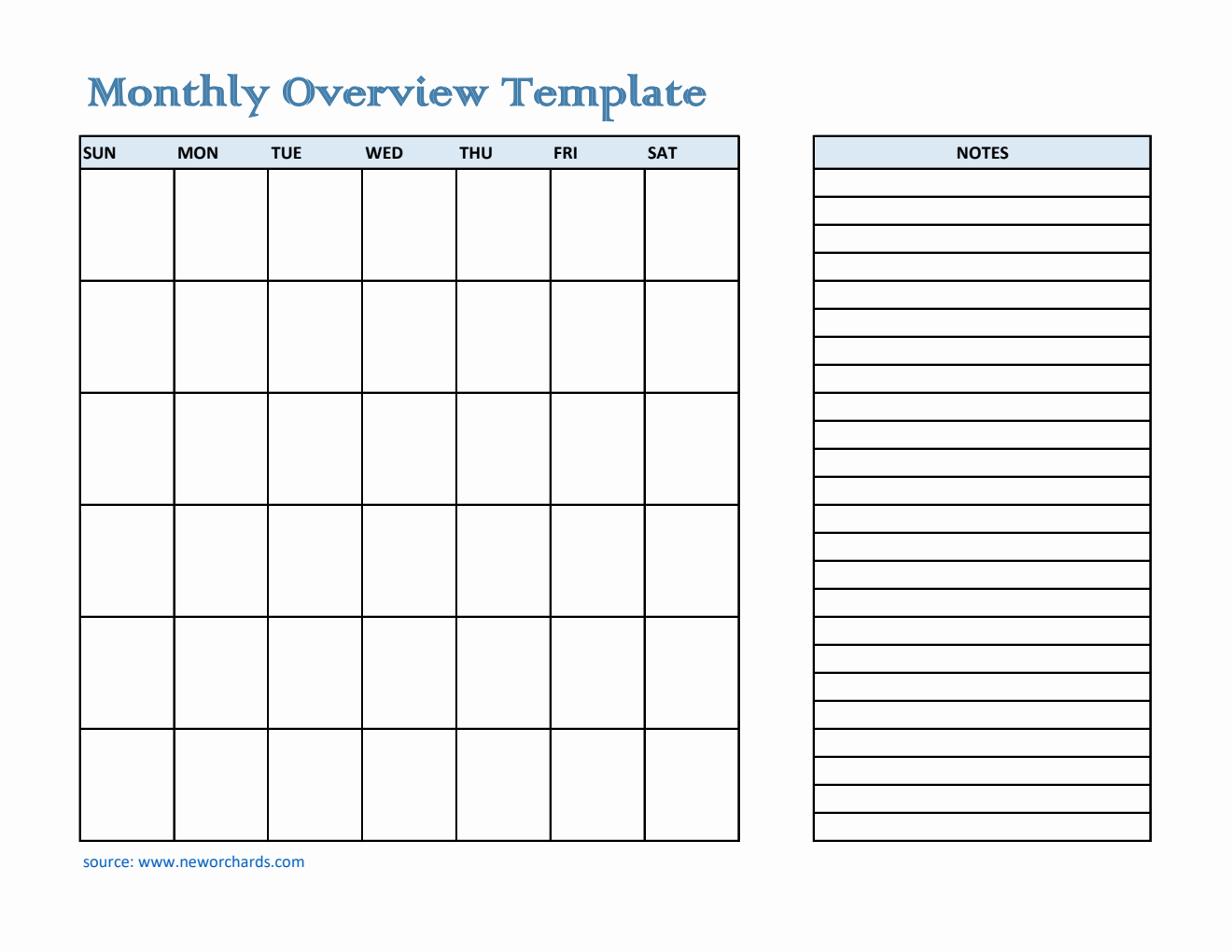 Free Blank Monthly Planner Template (Excel)