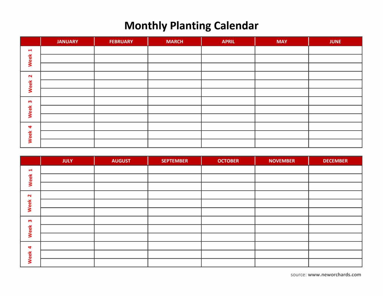Free Monthly Planting Calendar Template in Excel