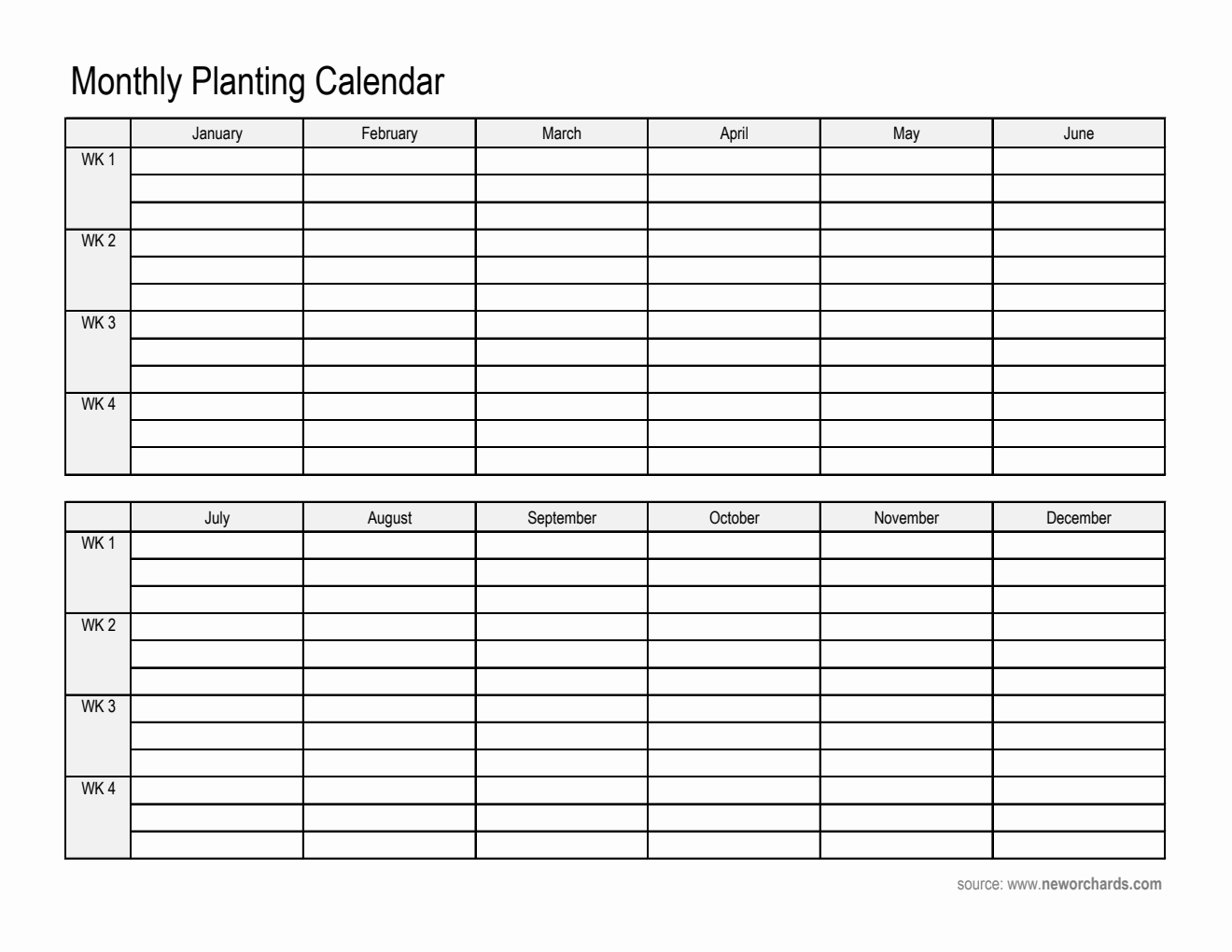 Free Monthly Planting Calendar Template in Excel