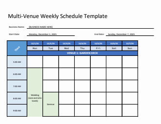 Multi-Venue Weekly Schedule Template | Free to Edit in Excel Spreadsheet
