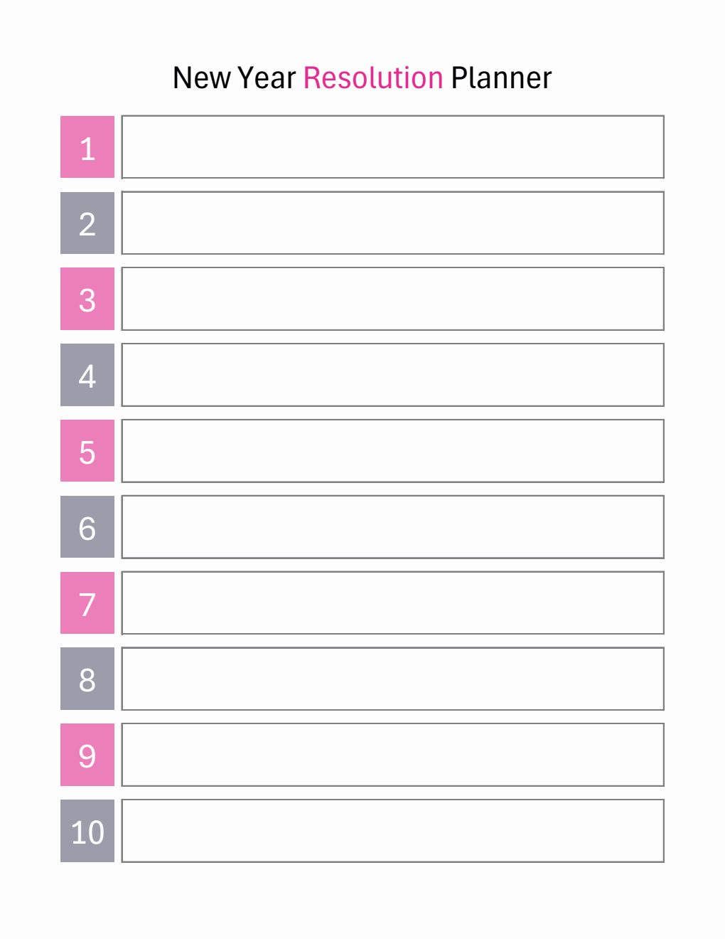  New Year Resolution Planner Excel