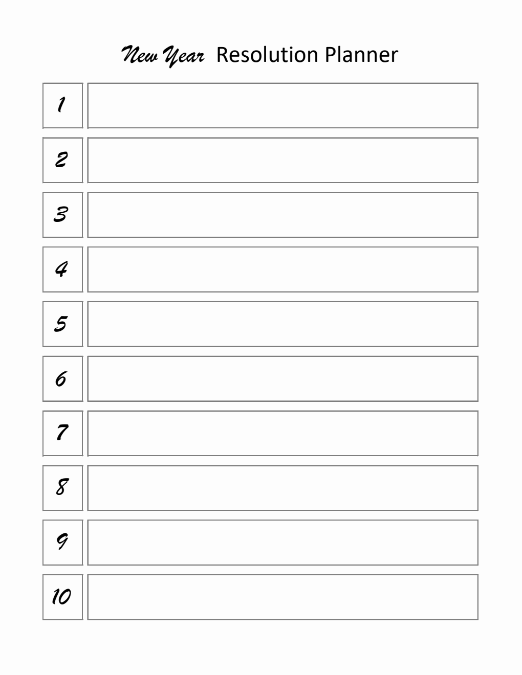 Printable New Year Resolution Planner Excel