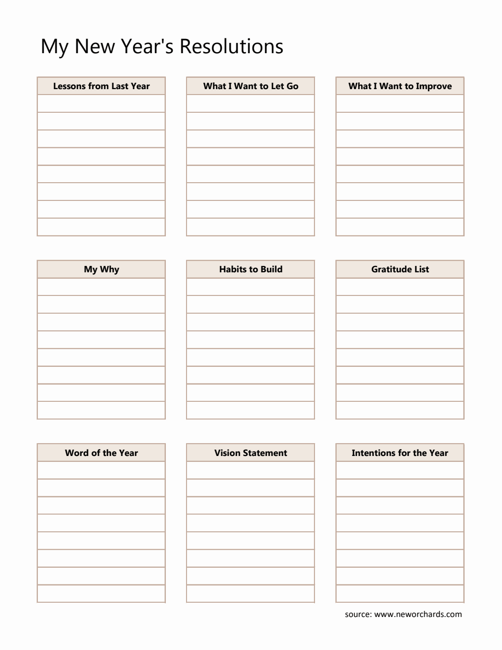 Free New Year Resolution Template in Excel (Editable)
