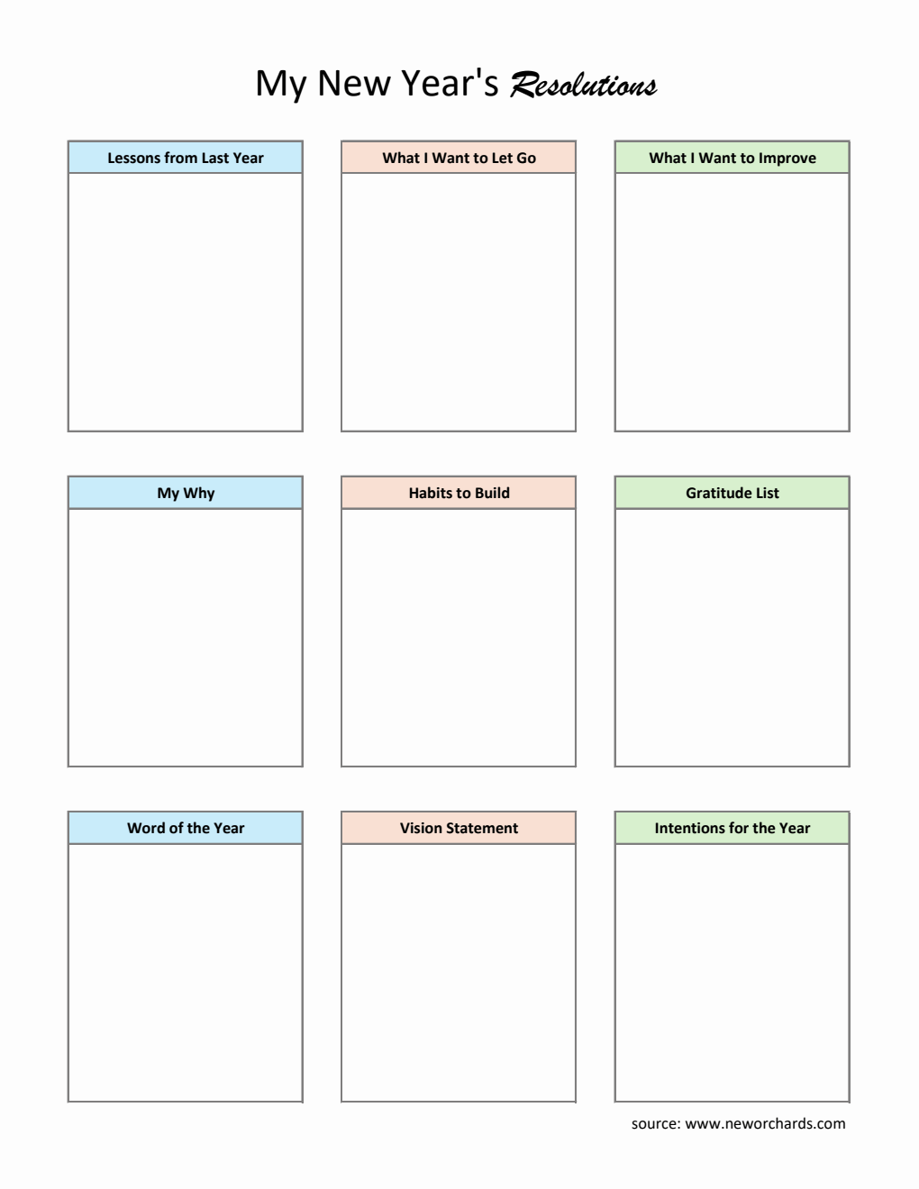 Free New Year Resolution Template in Excel (Colorful)