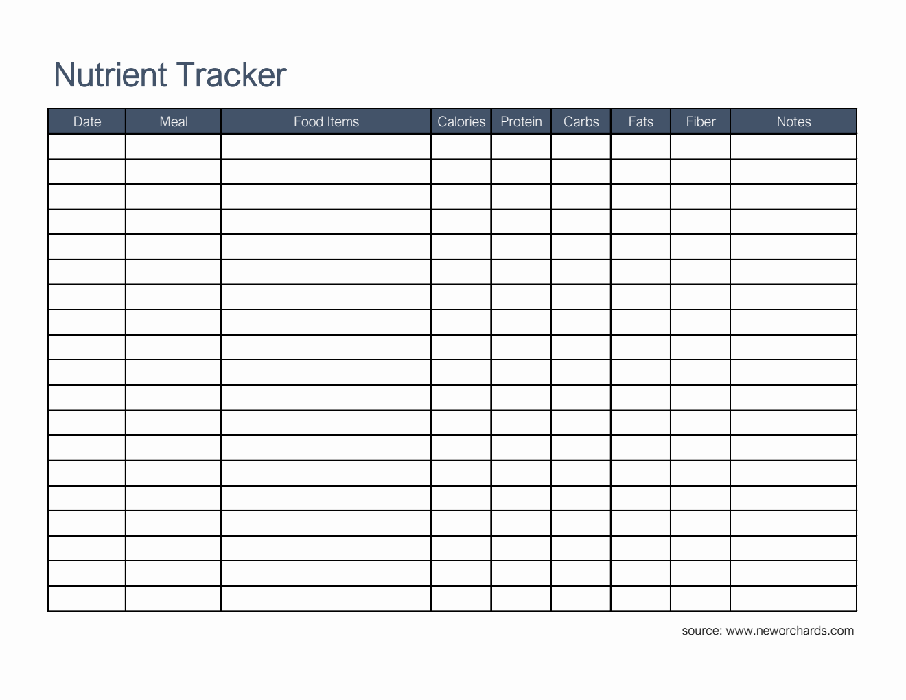 Blank Editable Nutrient Tracker Template in Excel