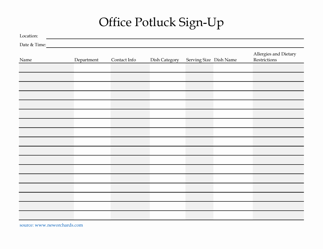 Free Editable Office Potluck Sign-Up Sheet Template in Excel