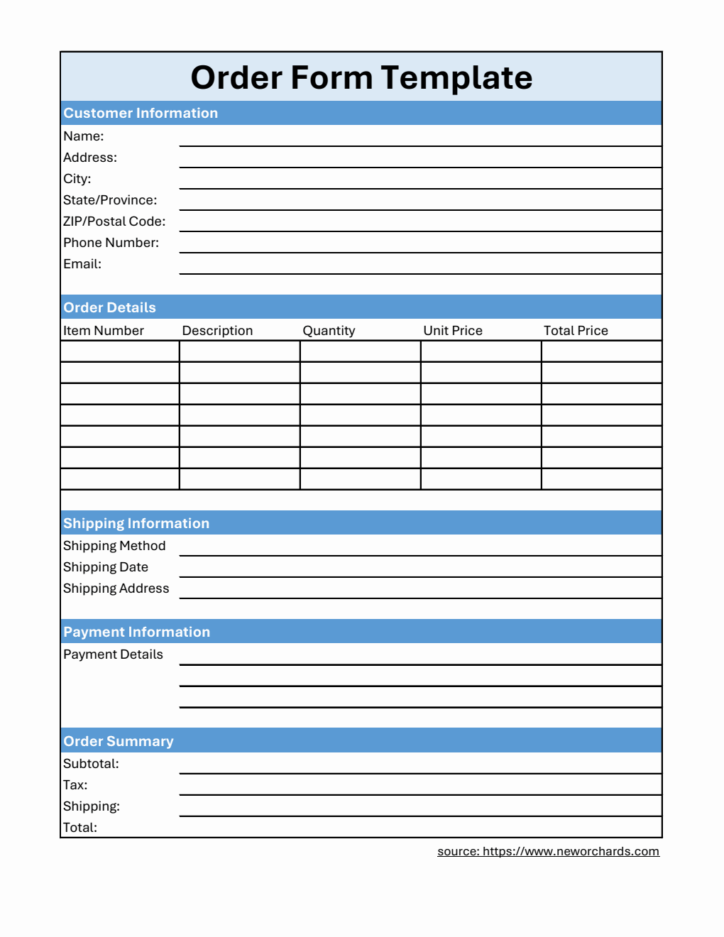 Stylish Order Form Template in Excel