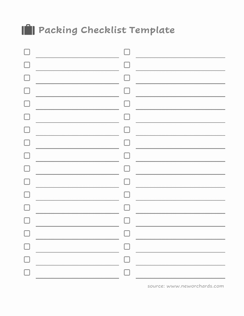 Printable Packing Checklist Template (Excel)