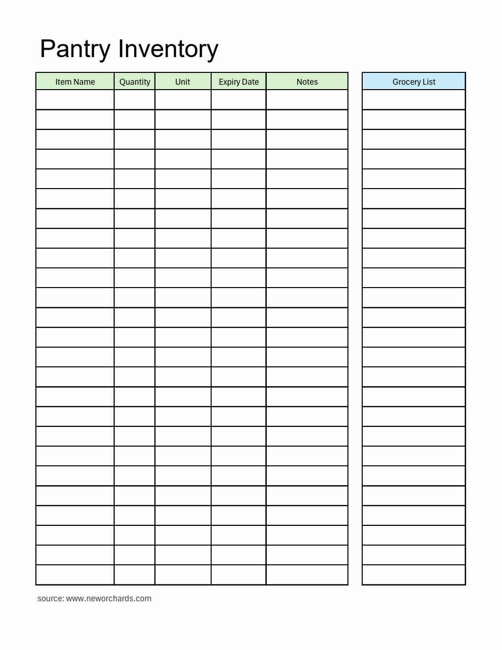 Printable Pantry Inventory Template in Excel Format