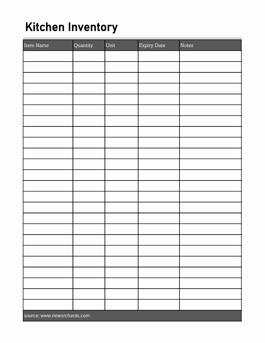 Simple Pantry Inventory Template in Excel Format