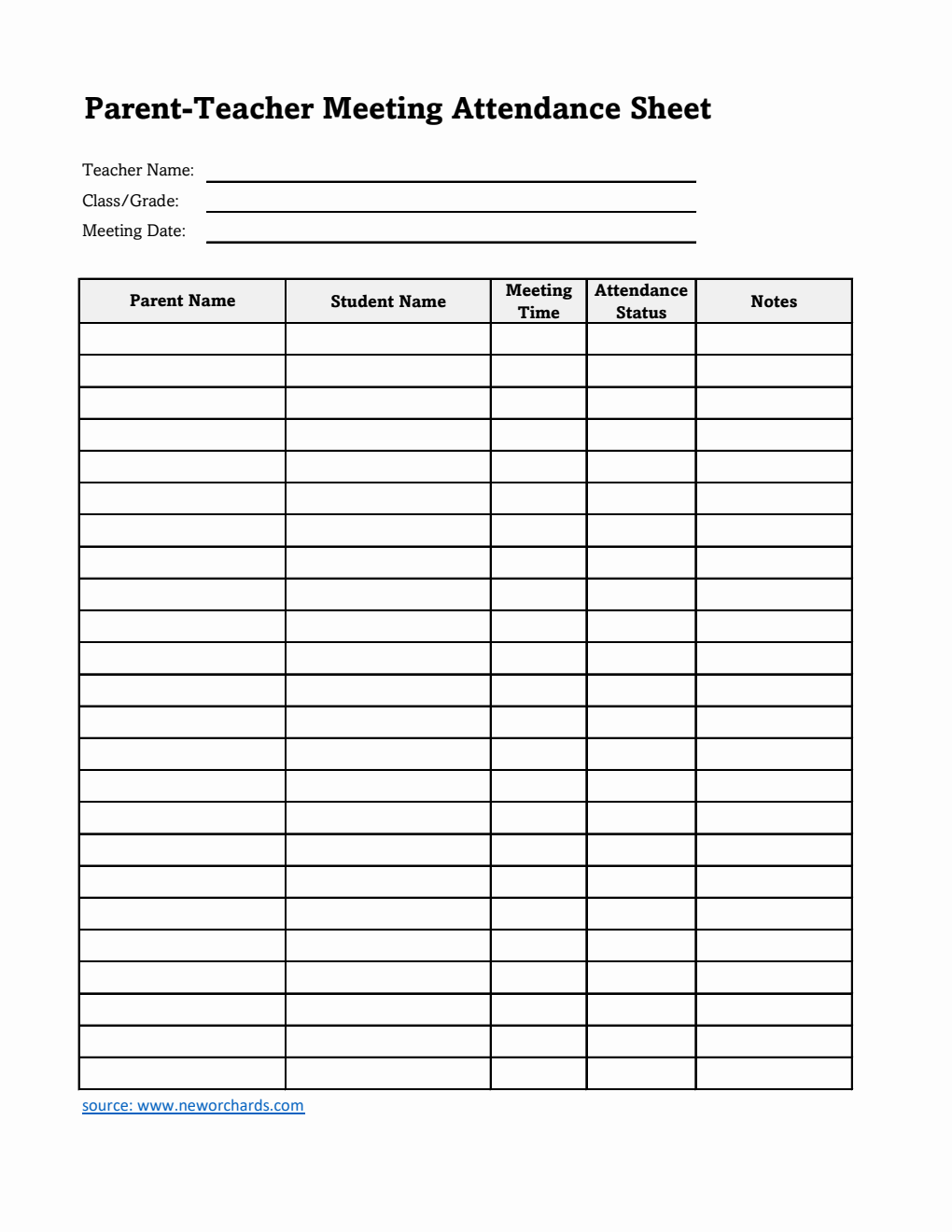 Printable Parent-Teacher Meeting Attendance Sheet | Free Excel Download