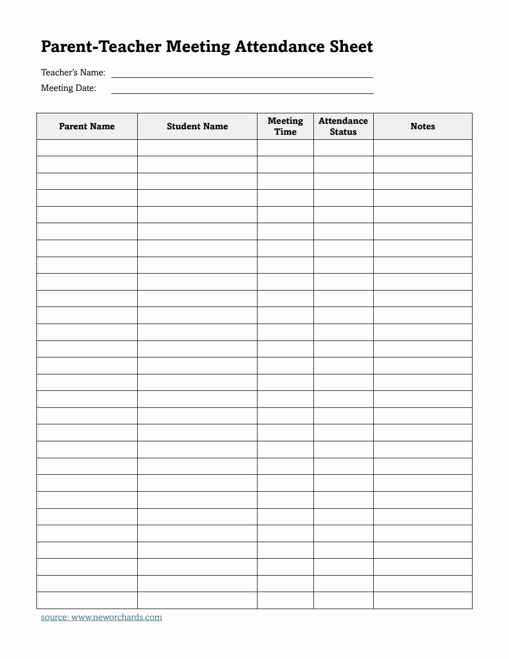 Printable Parent-Teacher Meeting Attendance Sheet | Free PDF Download