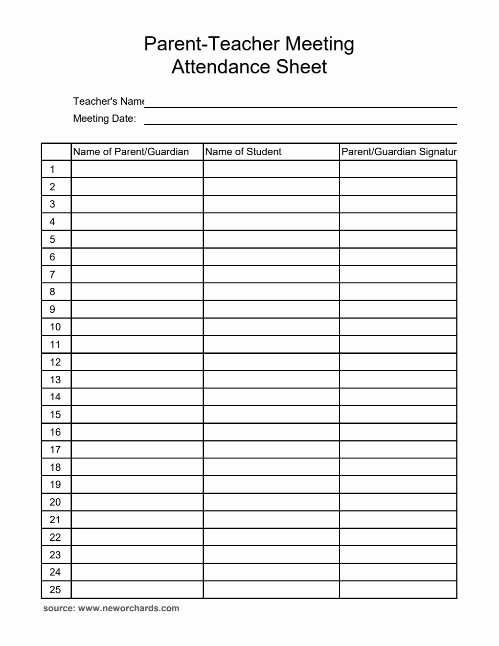  Parent-Teacher Meeting Attendance Sheet | Free Excel Download