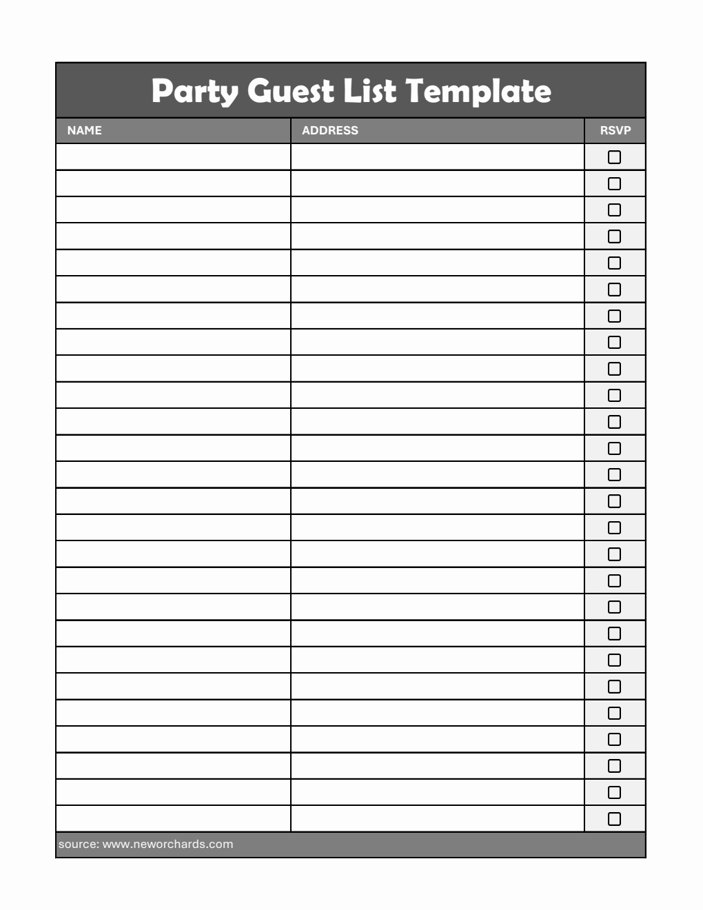 Party Guest List Template in Excel Format (with Address Field)