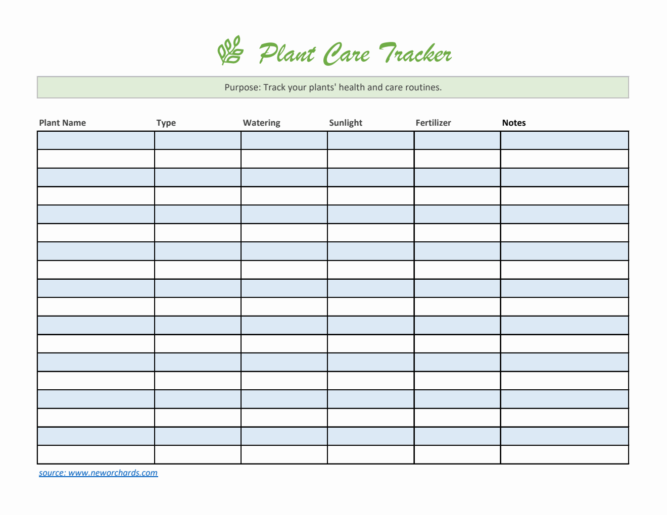 Editable Plant Care Tracker - Free Download in Excel Format