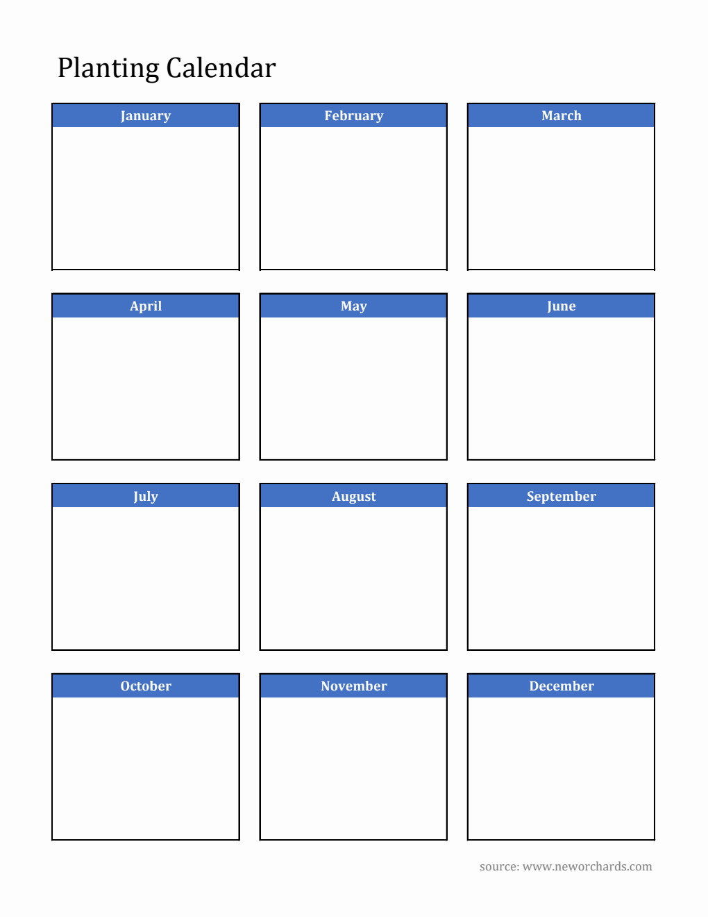 Free Blank Planting Calendar Template in Excel