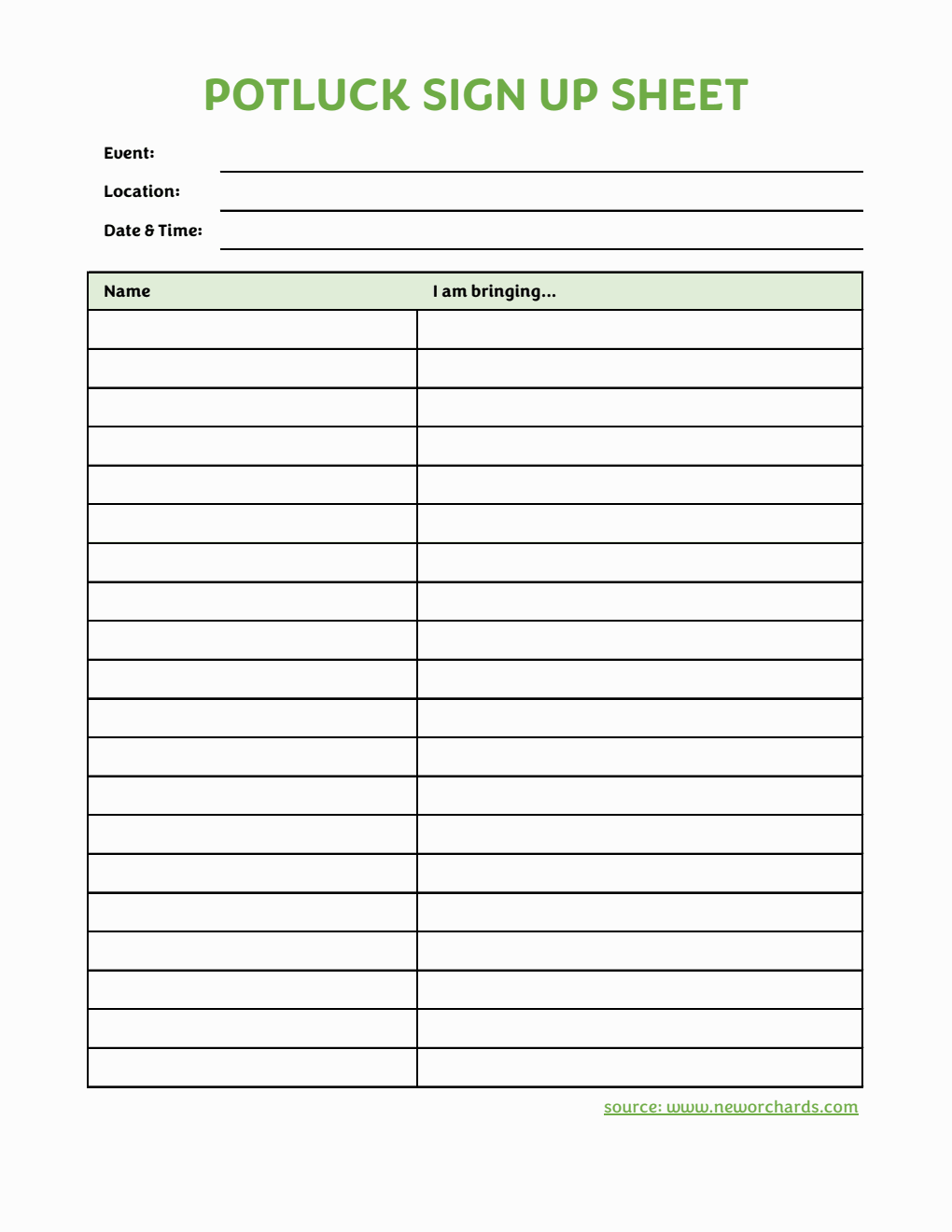 Potluck Sign Up Sheet in Excel (Downloadable)