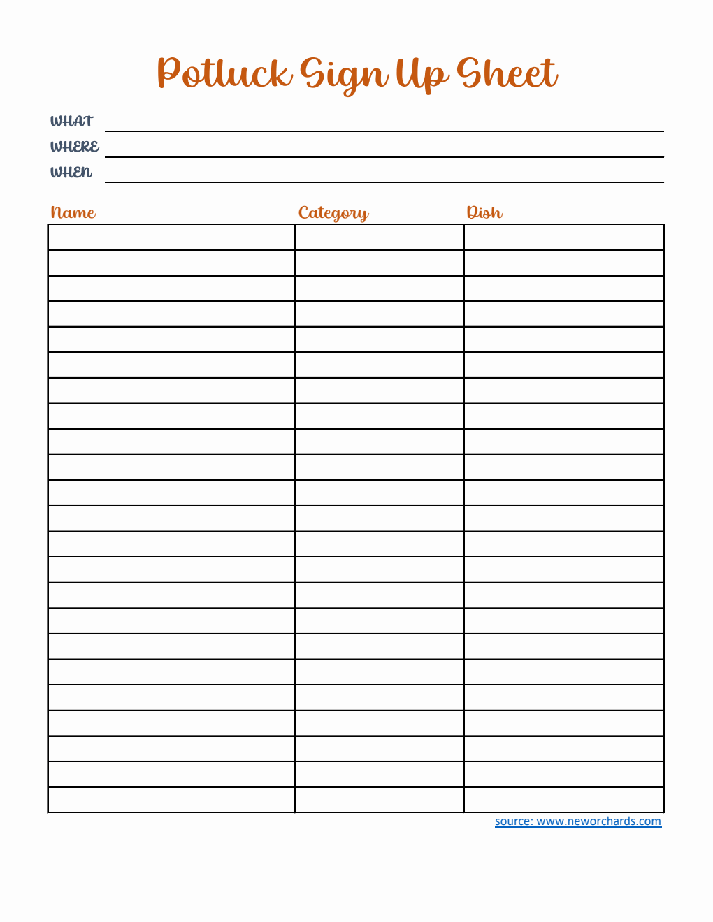 Potluck Sign Up Sheet in Excel (Simple)