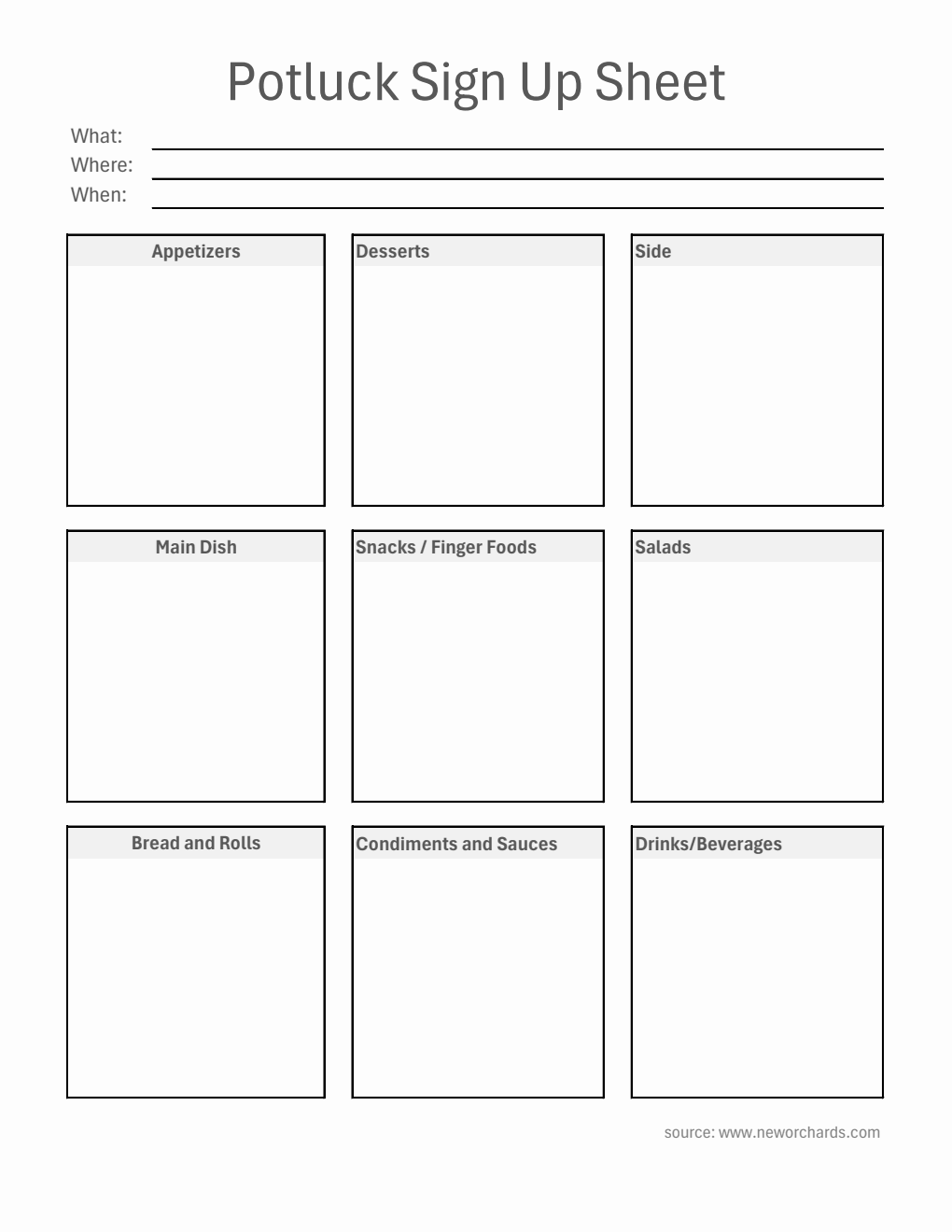 Potluck Sign Up Sheet in Excel (Minimalist)