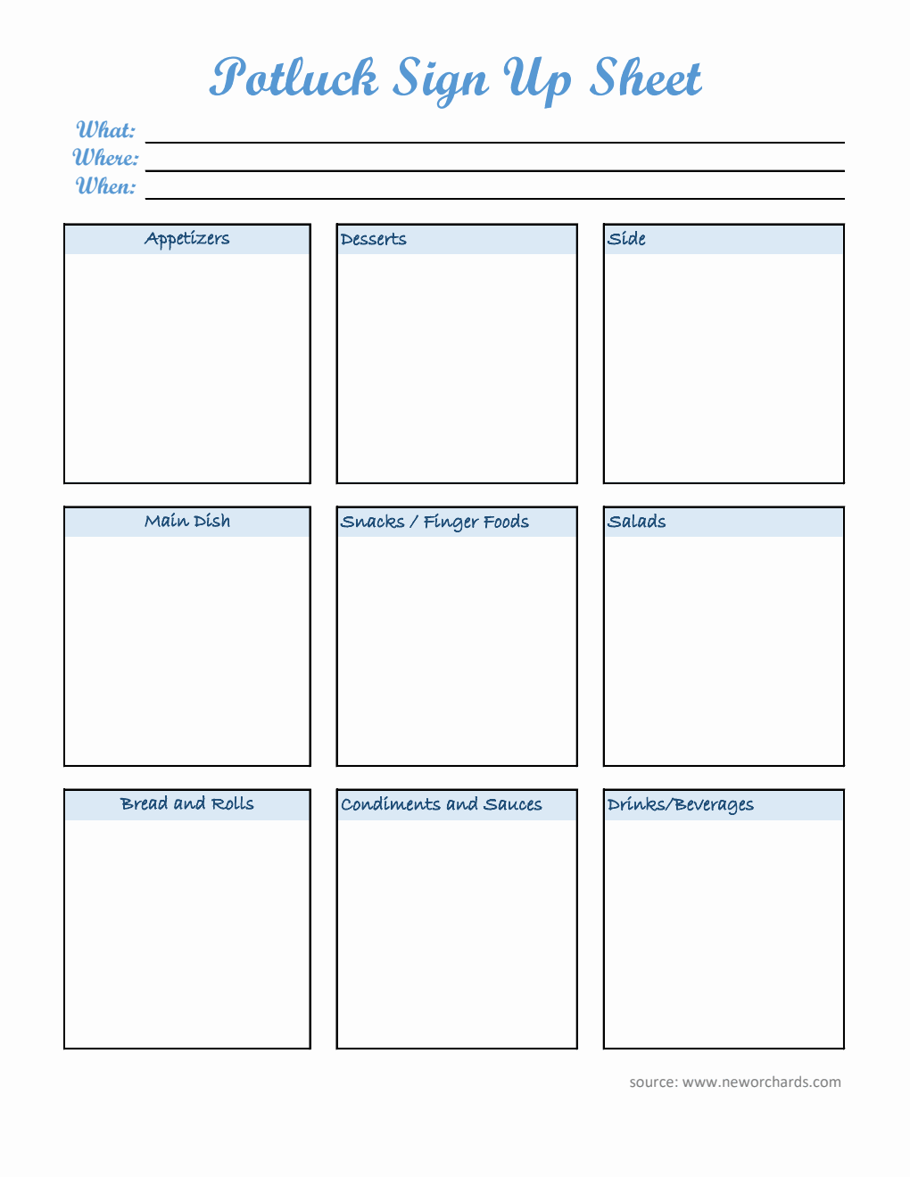 Potluck Sign Up Sheet in Excel (Basic)