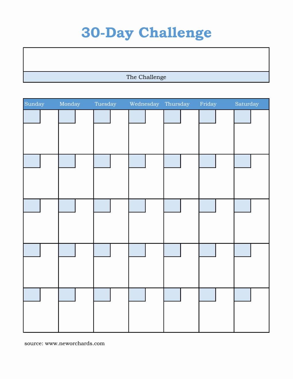 Blank 30-Day Challenge Template | Free to Download and Customize in Excel