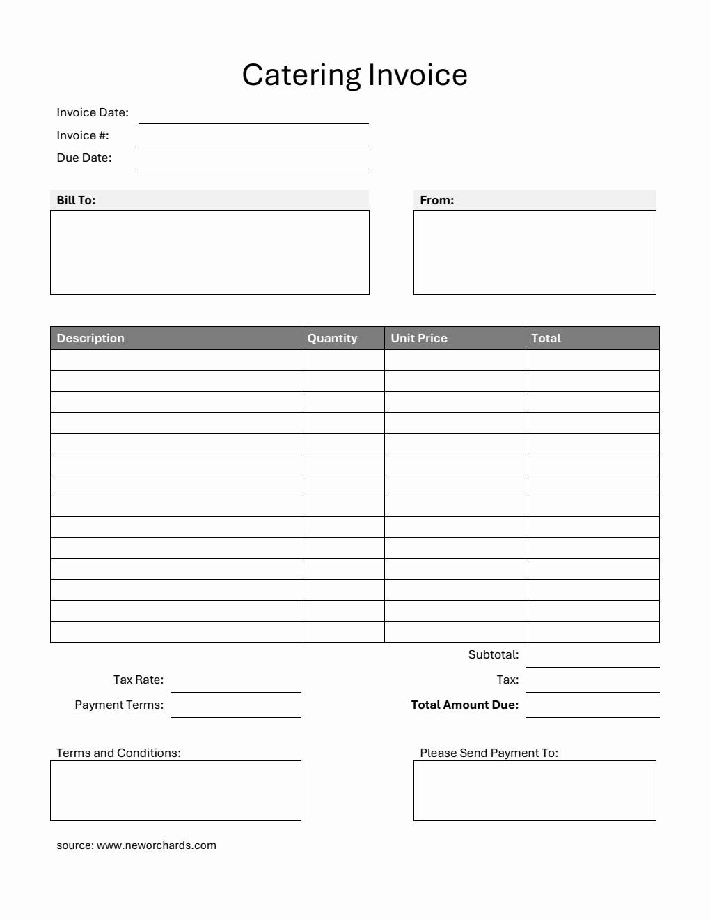 Free Printable Catering Invoice Template in Word