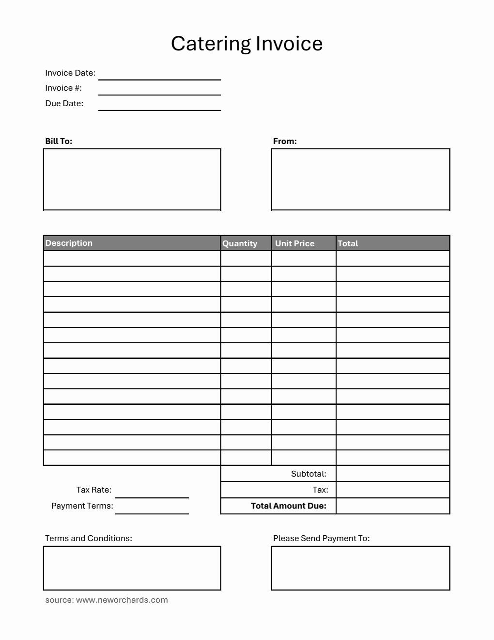 Free Printable Catering Invoice Template in Excel