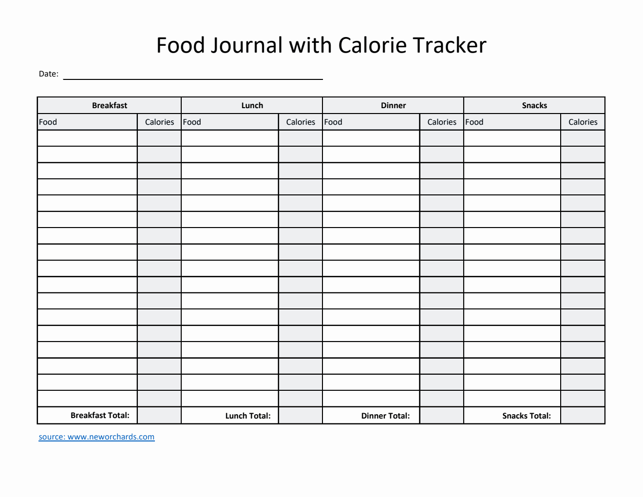 Food Journal Template Excel (Simple)