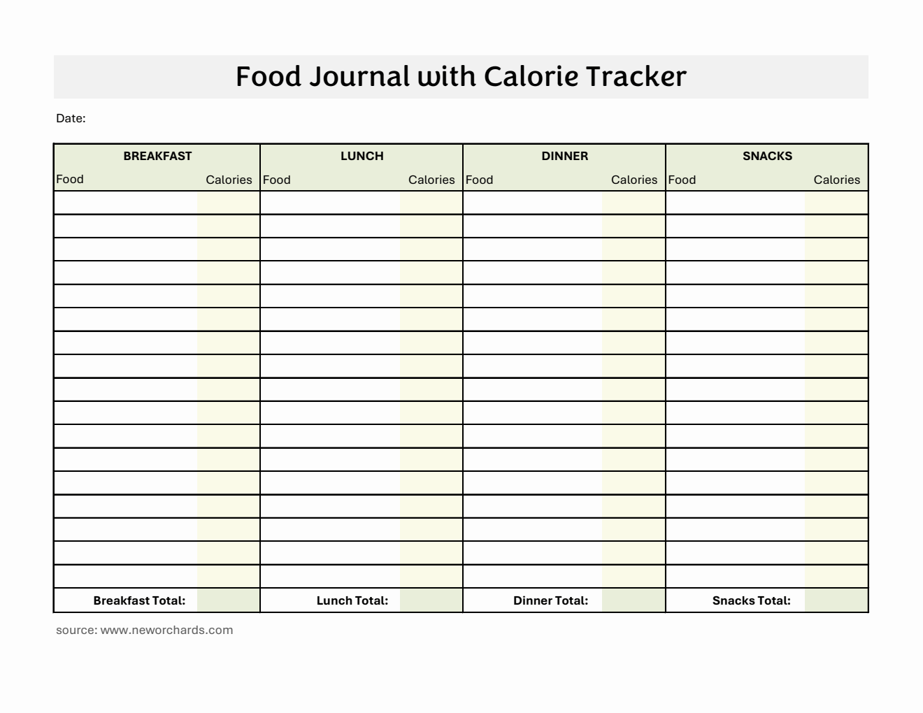 Food Journal Template Excel (Colored)