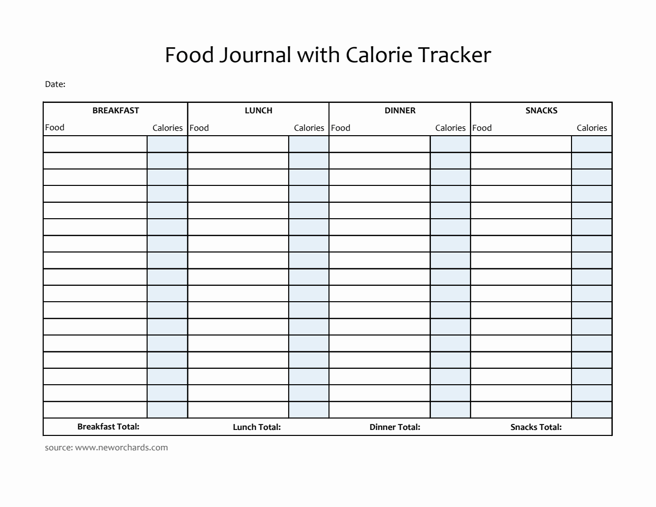 Food Journal Template Excel (Classic)