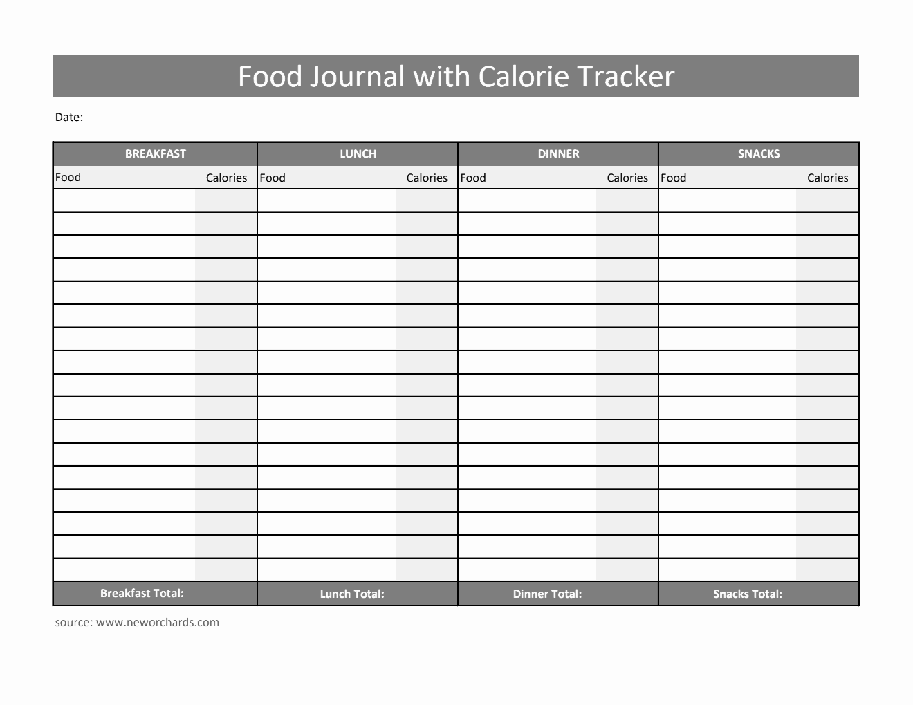 Food Journal Template Excel (Grey)