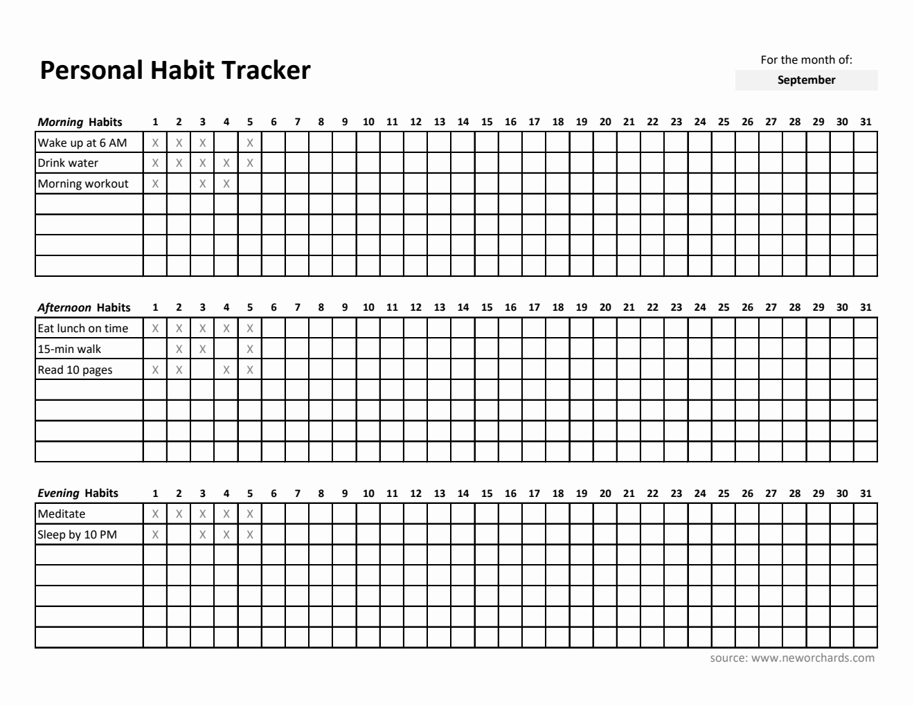  Habit Tracker - Track Morning, Afternoon & Evening Routines Daily (Excel Format)
