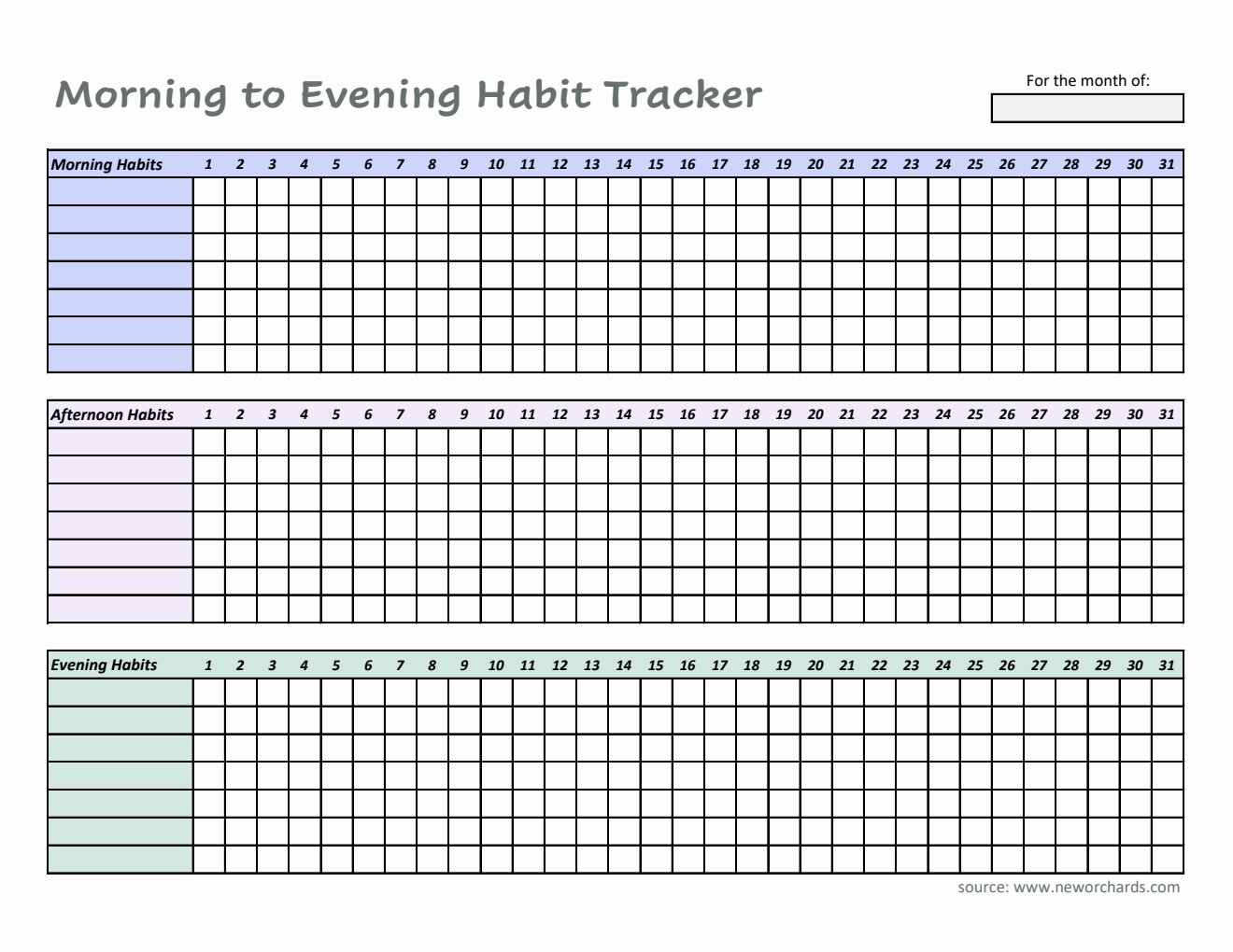 Downloadable Habit Tracker - Track Morning, Afternoon & Evening Routines Daily (Excel Format)