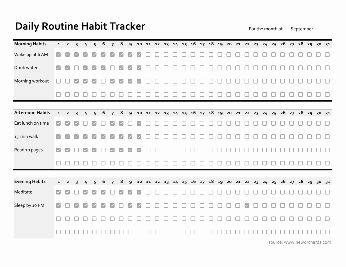 Simple Habit Tracker - Track Morning, Afternoon & Evening Routines Daily (Excel Format)