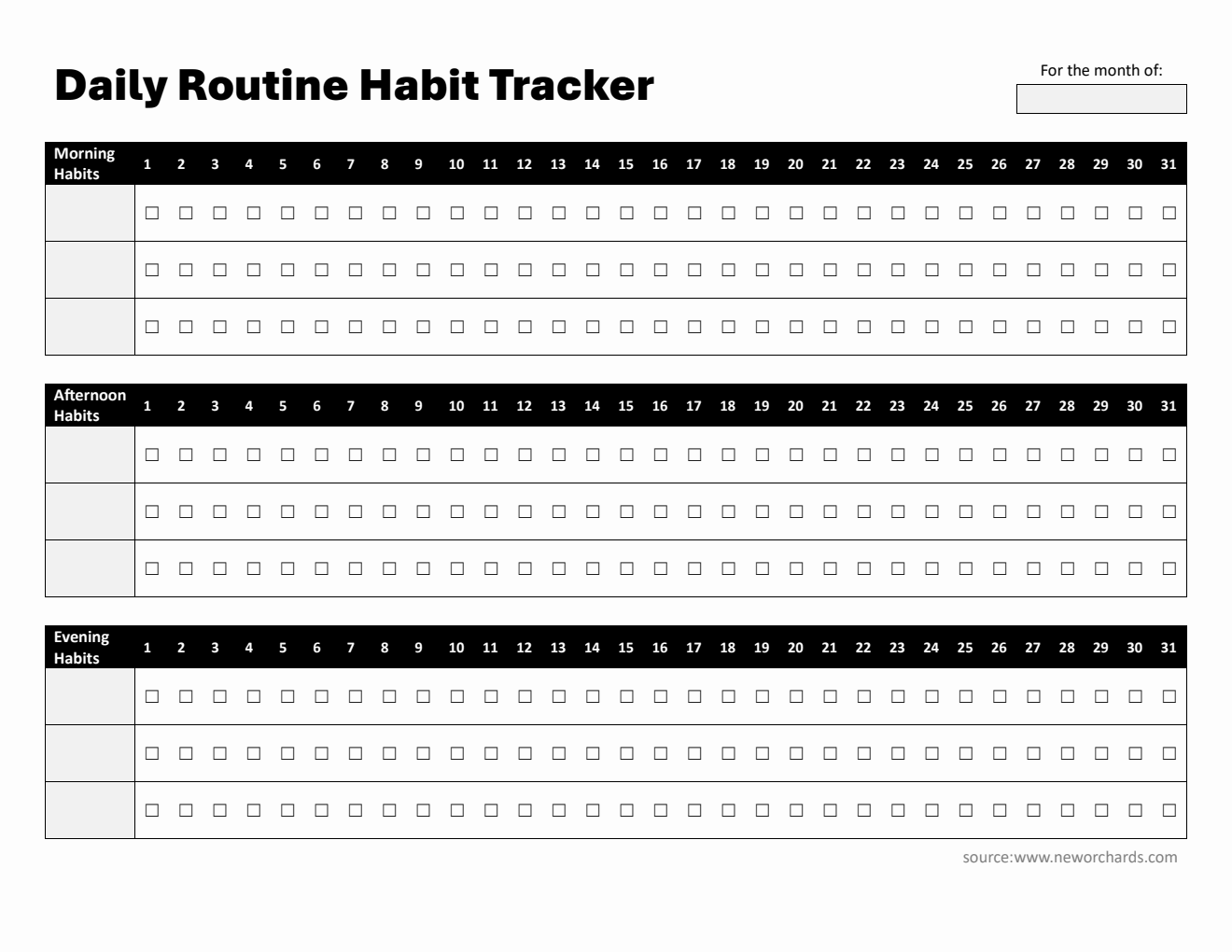 Simple Habit Tracker - Track Morning, Afternoon & Evening Routines Daily (Word Format)