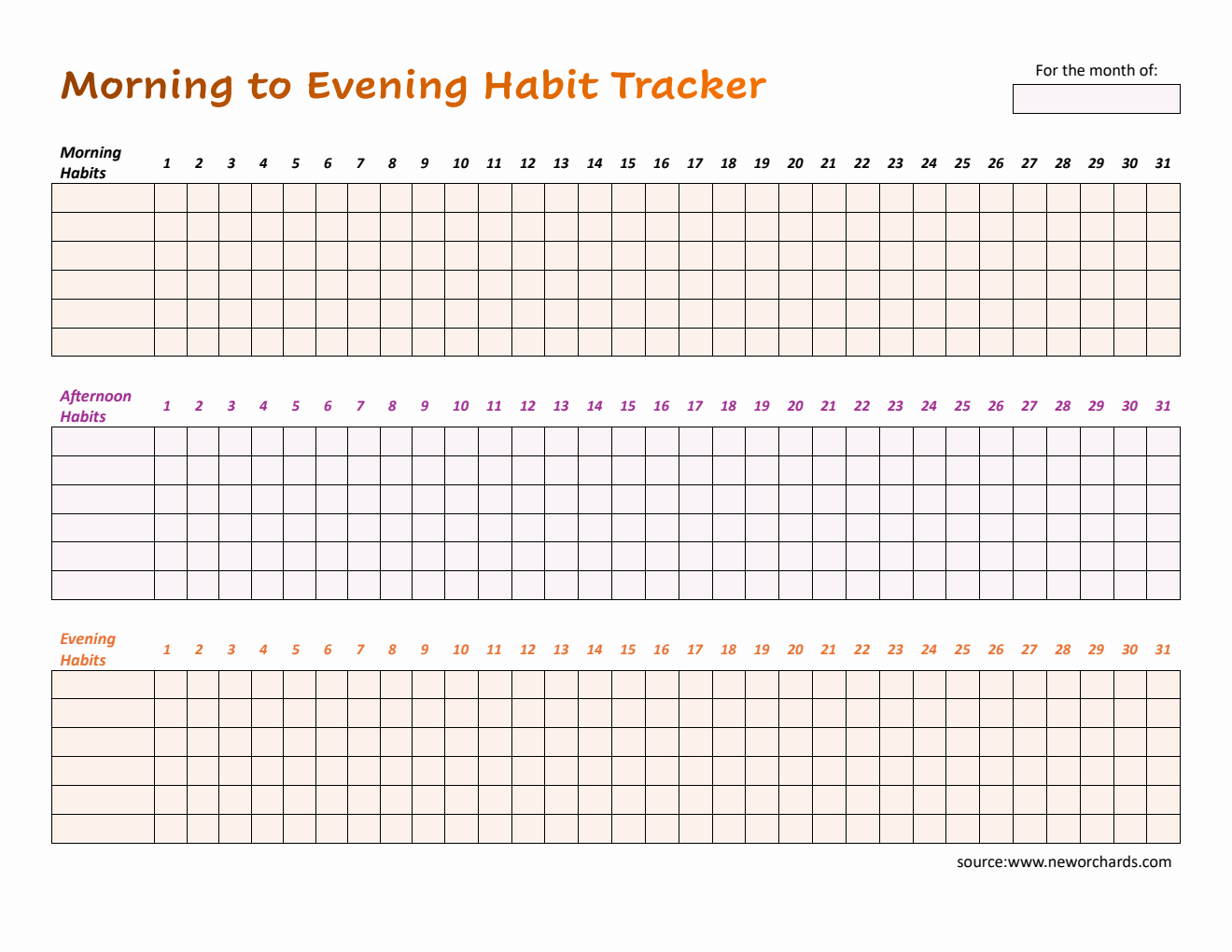 Downloadable Habit Tracker - Track Morning, Afternoon & Evening Routines Daily (Word Format)