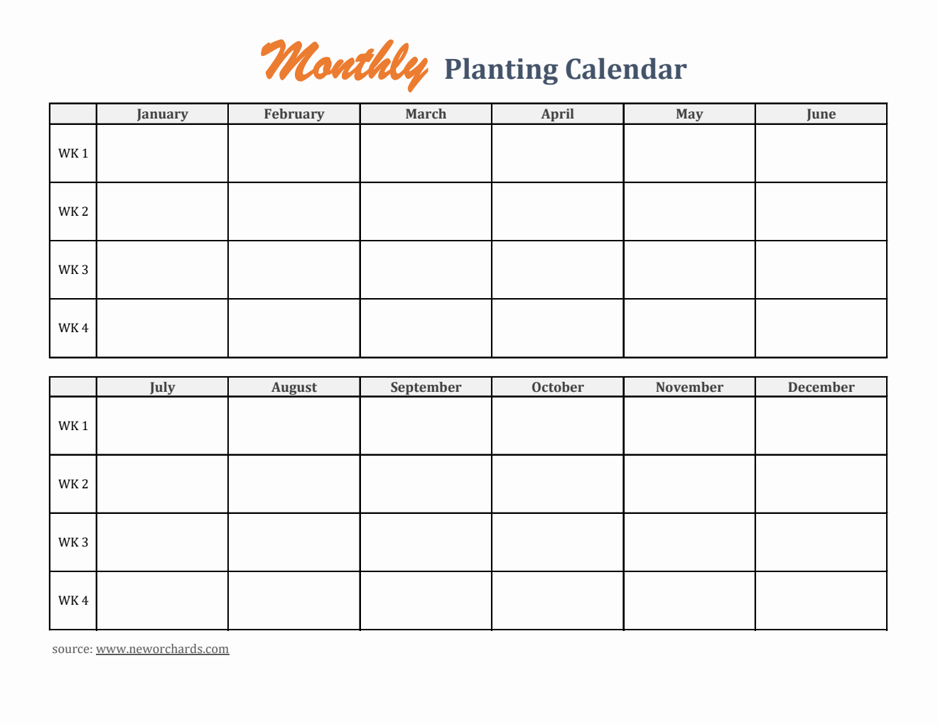 Printable Planting Calendar - Excel