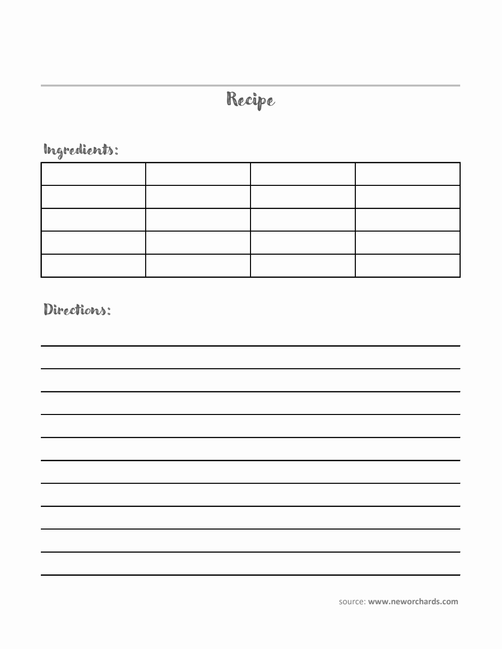 Printable Recipe Card Template - Excel (Basic)