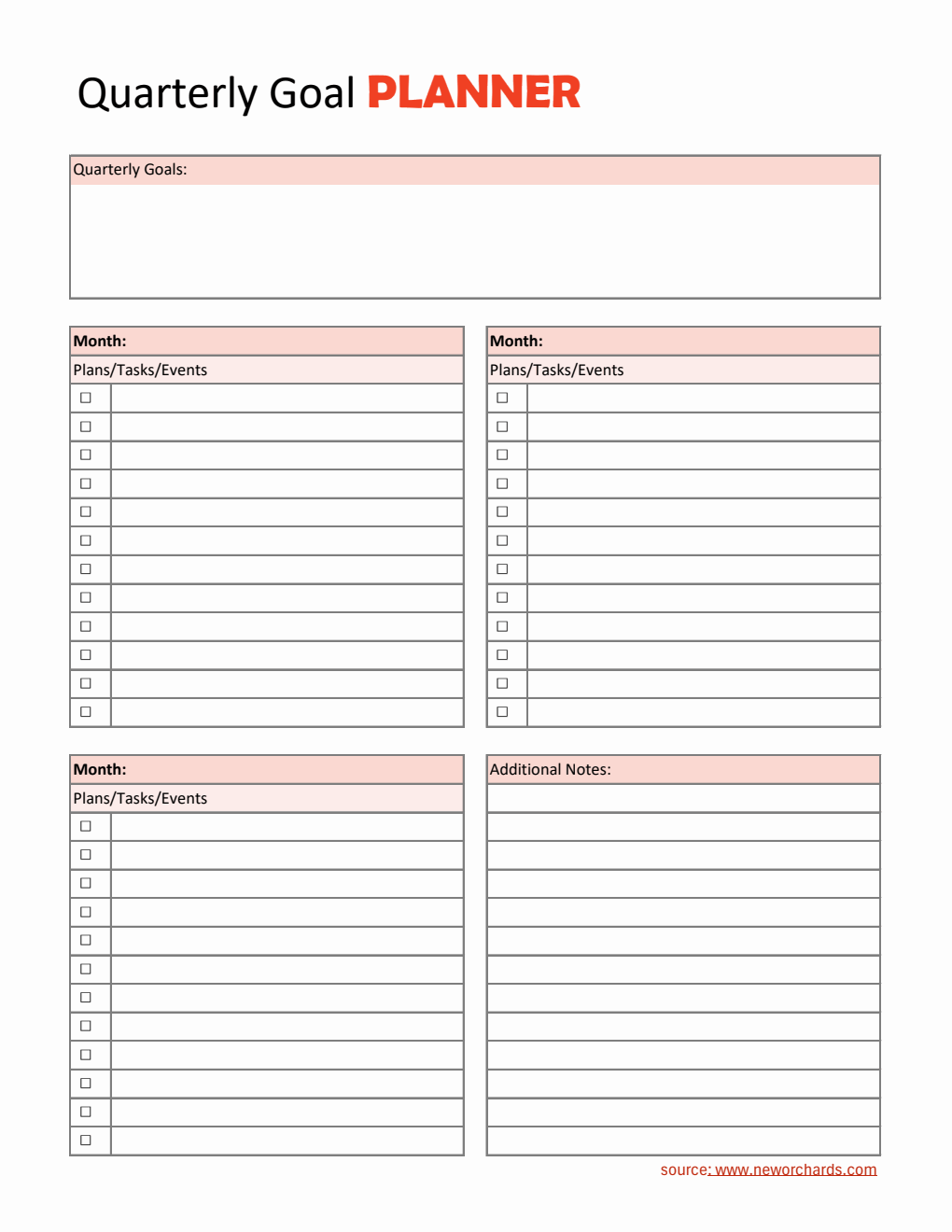 Free Customizable Quarterly Goal Planner in Excel Format
