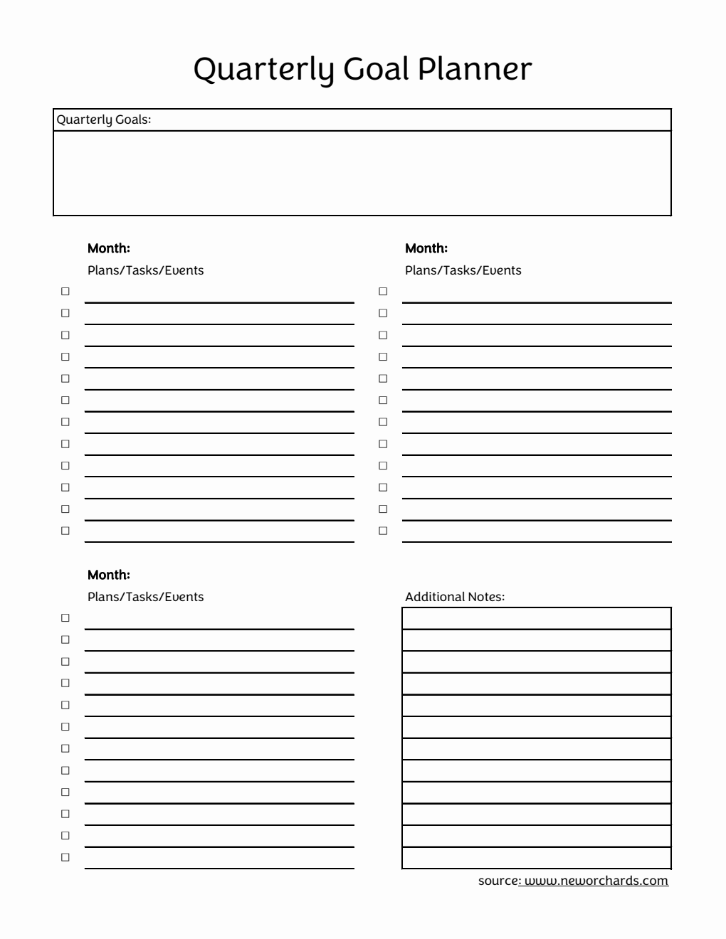 Free Basic Quarterly Goal Planner in Excel Format