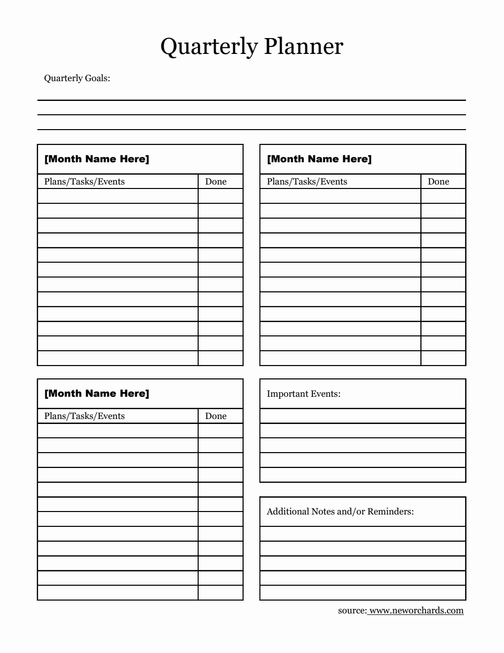 Free Excel Quarterly Planner (Blank)