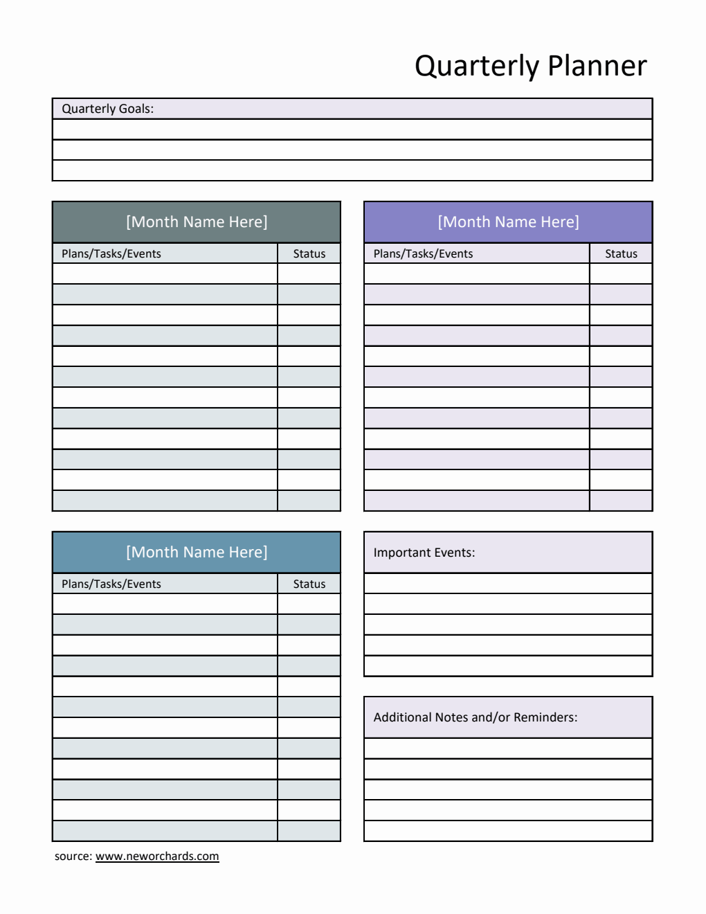Free Excel Quarterly Planner (Striped)